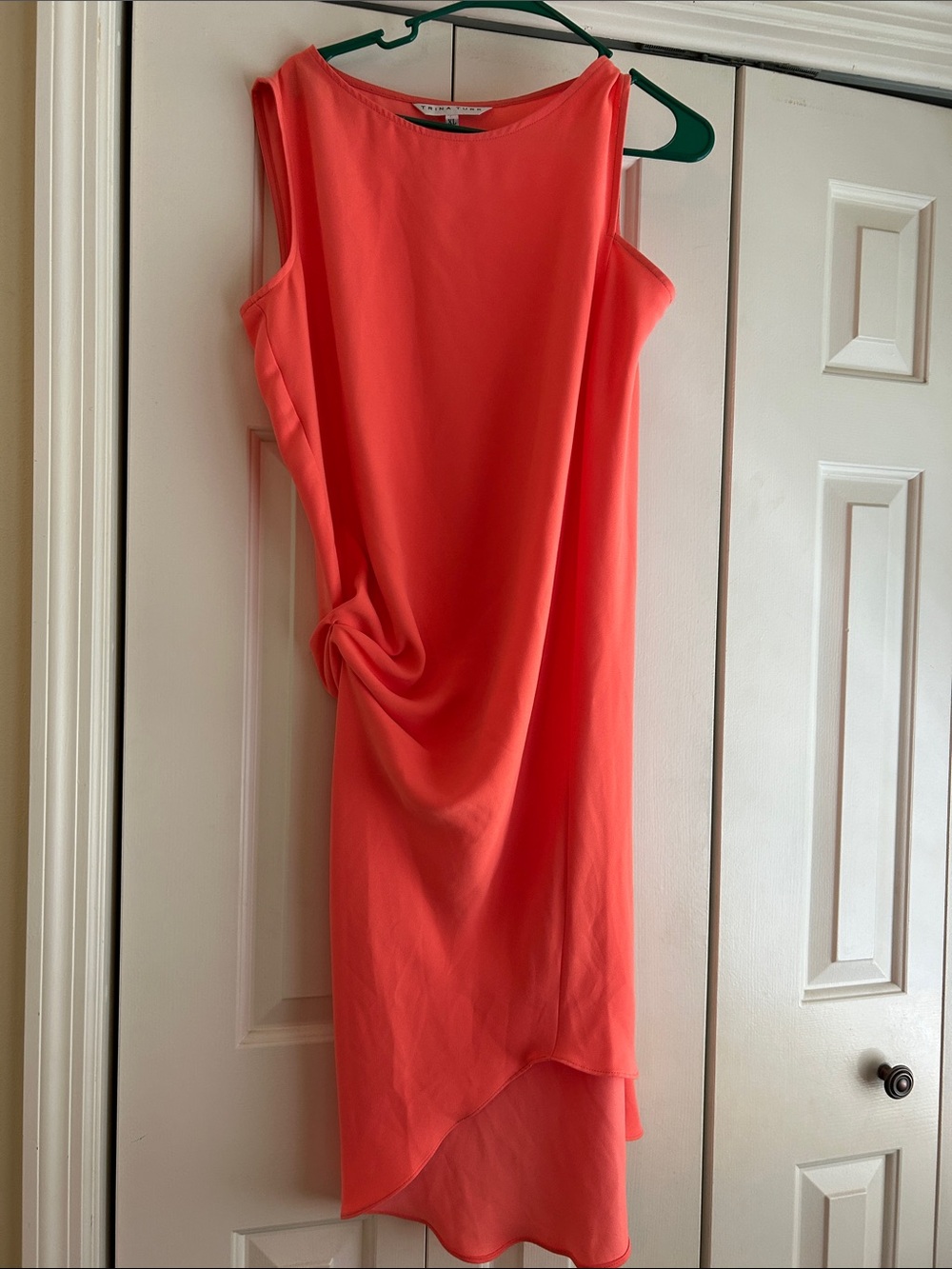 Trina Turk Coral Asymmetrical Sleeveless Draped Dress